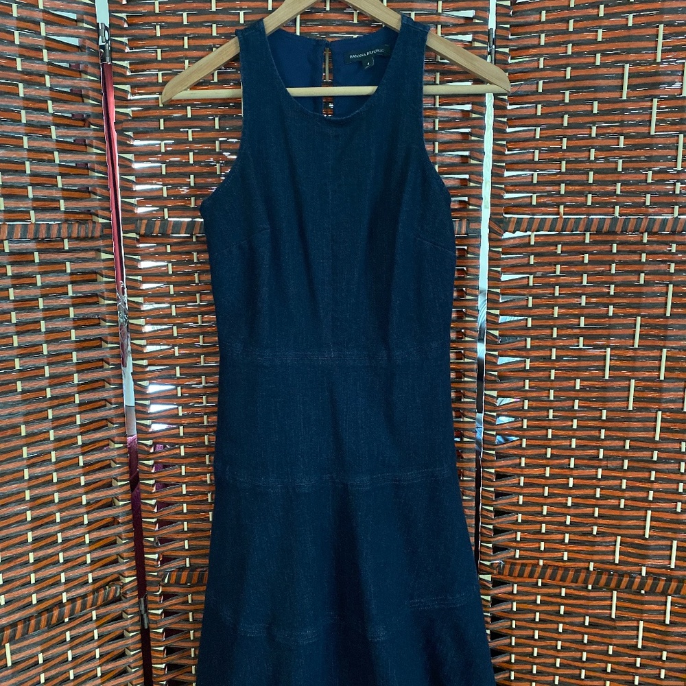 BANANA REPUBLIC Dark Denim Dress A Seam Structured Y2K Racer Sleeveless